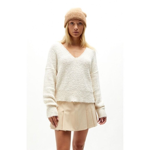 Free People Theo Ivory White V-Neck Sweater Boho Womens Size XS